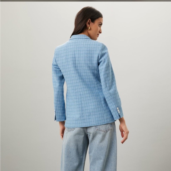 SANDRO Paris Blue Tweed Double Breasted Blazer Size 36 US 4/Small - Picture 4 of 16